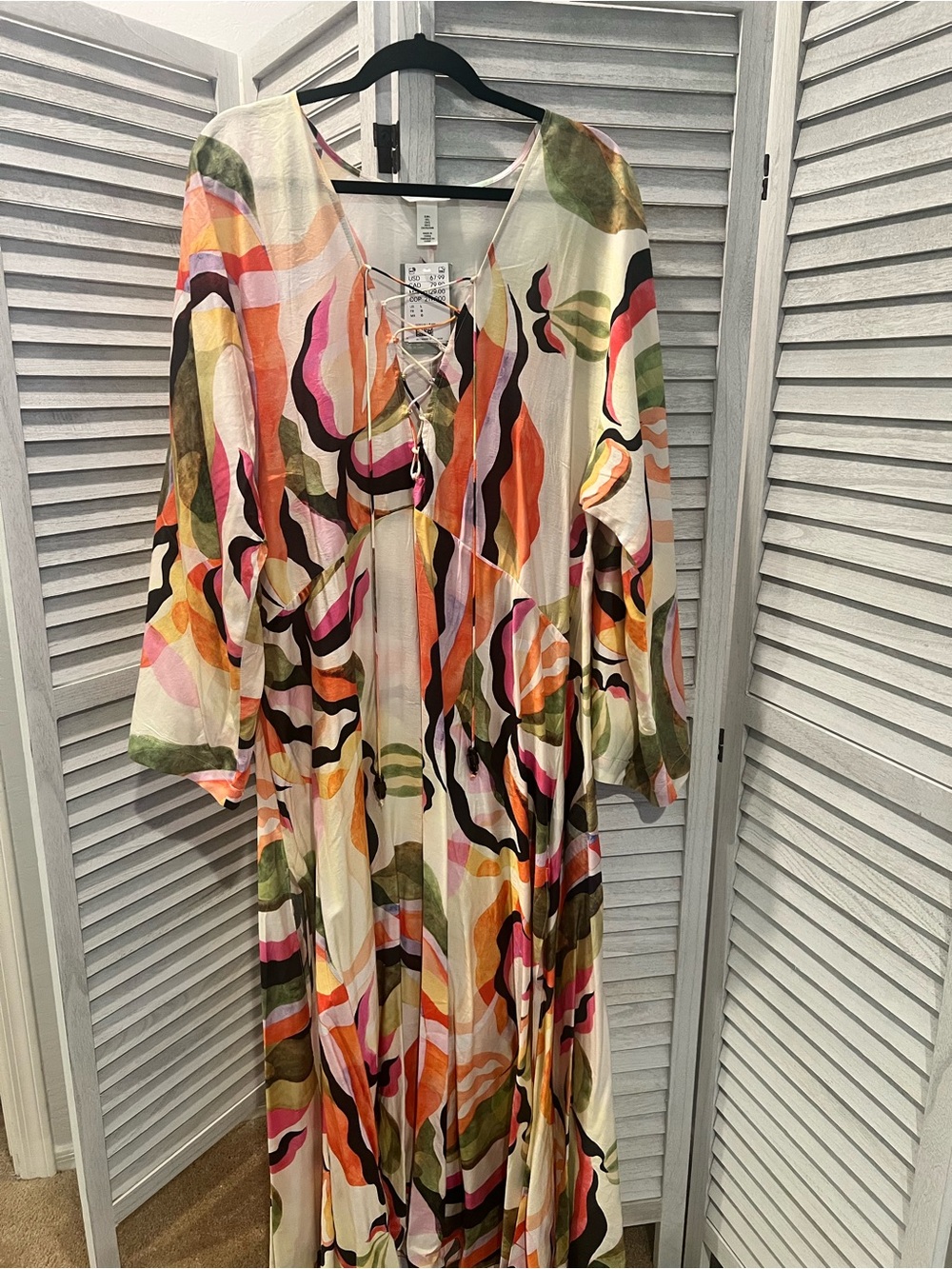 H&M - Bohemian Multicolor Tie-Front Maxi Dress, Lg